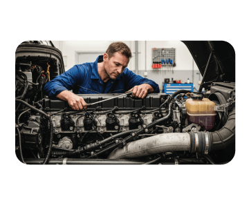 Technicians performing truck repairs and service